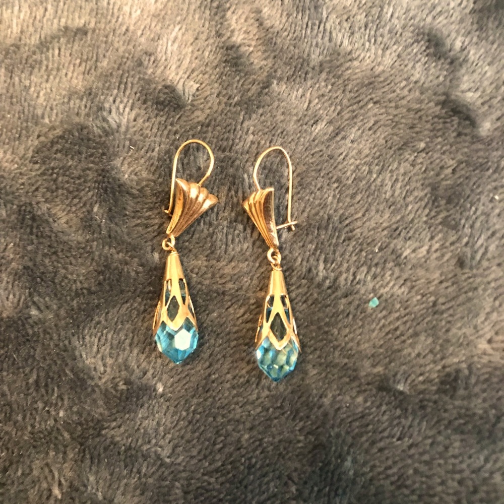24k gold and aquamarine dangle earrings